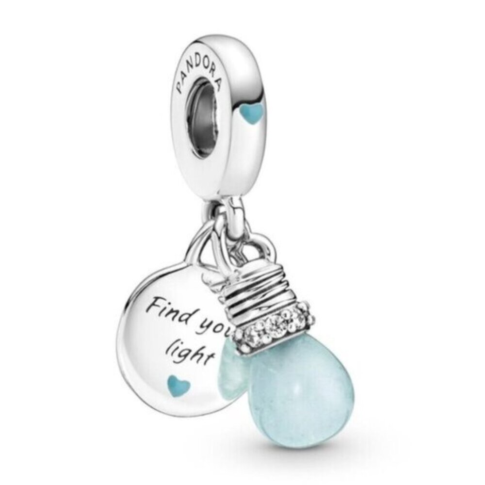 Pandora Silver Blue Light Bulb” Pendant , Dangle S925ALE Charm